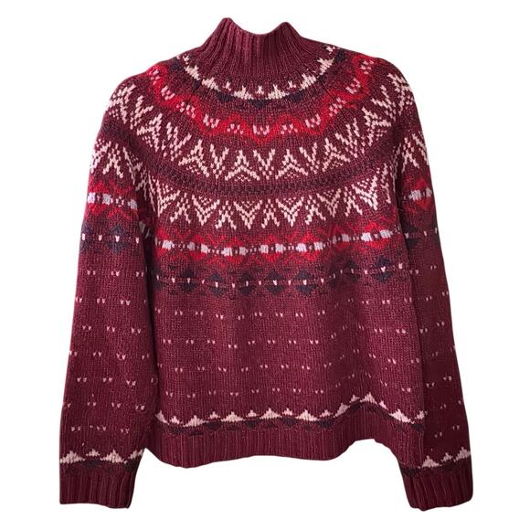 American Eagle Fair Isle Sweater Women's M | Burgundy | Raglan Sleeve Knit | EUC - Picture 3 of 12